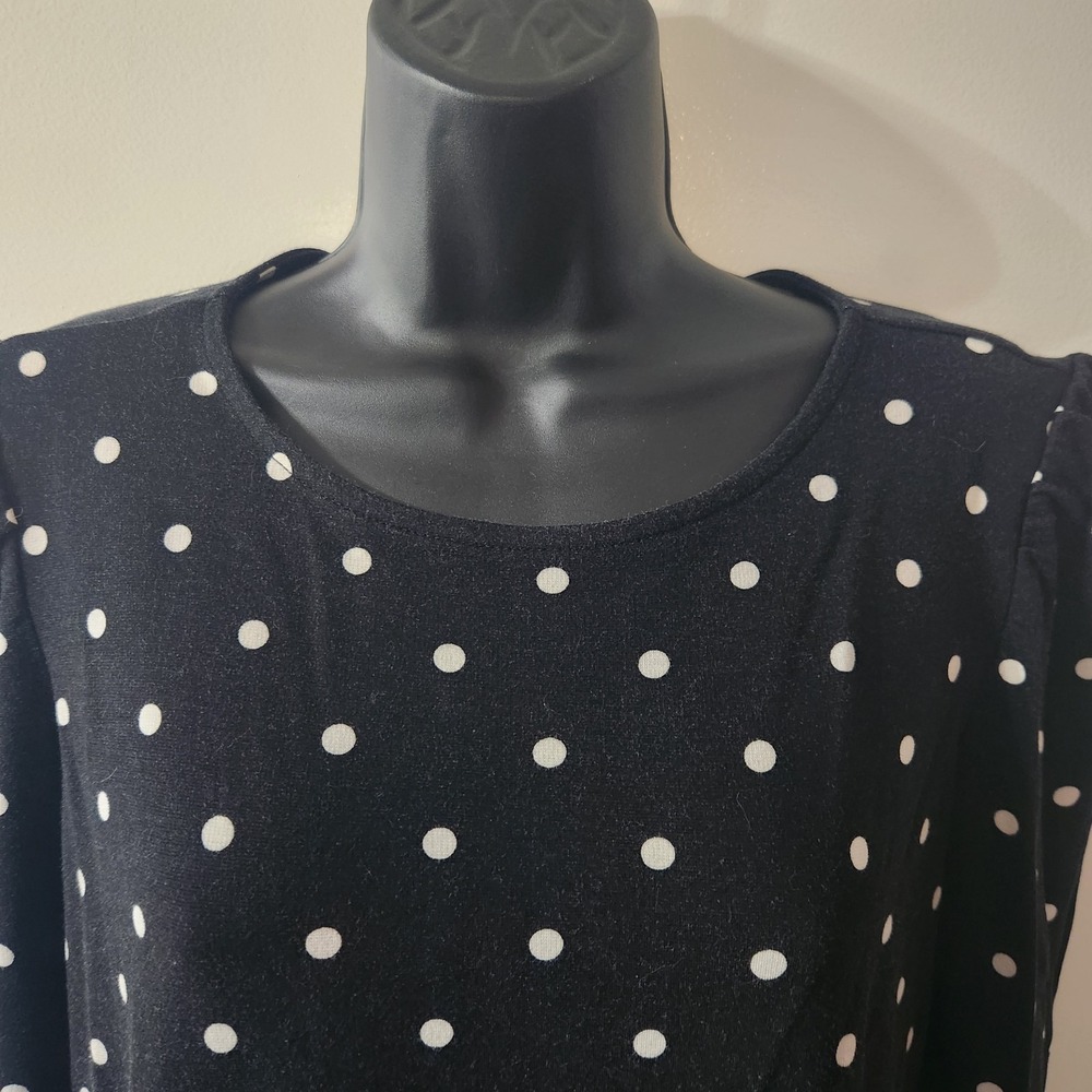 Old Navy Dress Woman's Size Large Black White Polkadot Long Sleeve Tunic - Picture 2 of 7